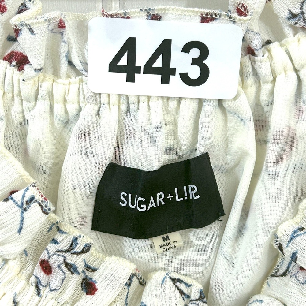 Sugar Lips BOHO Dress Size M Cream Multi Peasant Flowy Tie Sleeve Off Shoulder - Picture 11 of 11